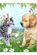 Diamentowa mozaika Kot i pies w ogrodzie 30x40cm 1008290
