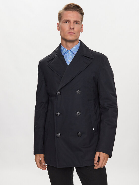 Boss Płaszcz P-Hyde-Peacoat-233 50498100 Granatowy Slim Fit